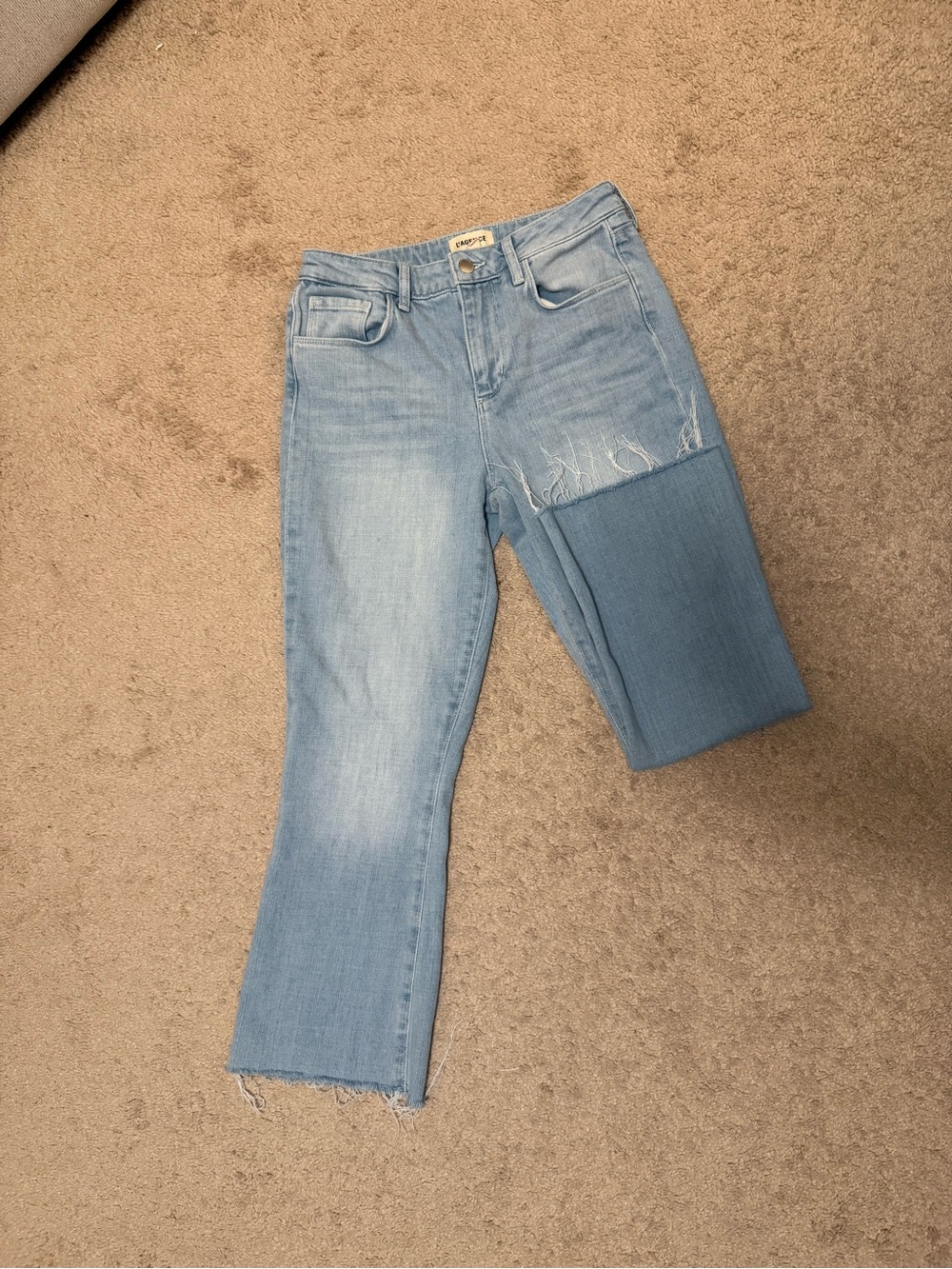 L'AGENCE Light Blue Patchwork Cropped Jeans